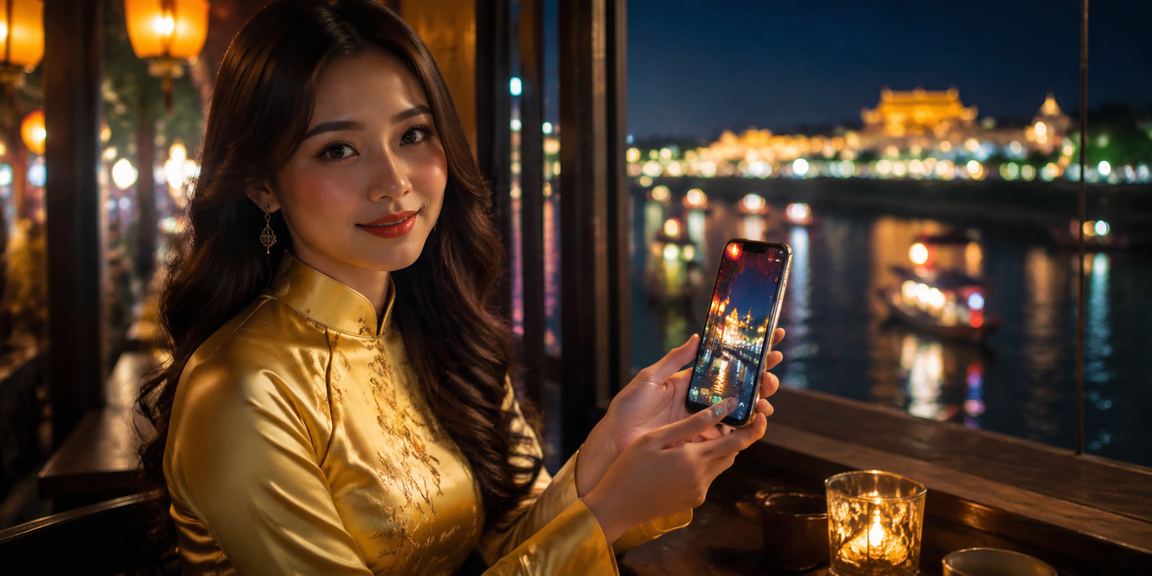 Người dùng Sài Gòn mặc áo dài trải nghiệm casino trên điện thoại di động